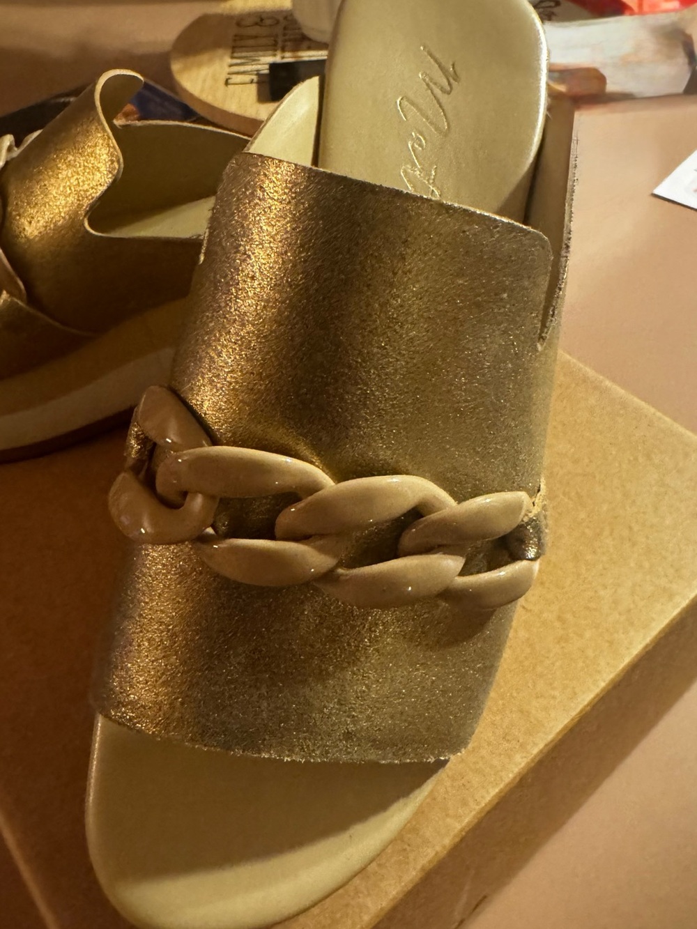 Matisse Gold Chain-Trim Platform Slide - Picture 3 of 6